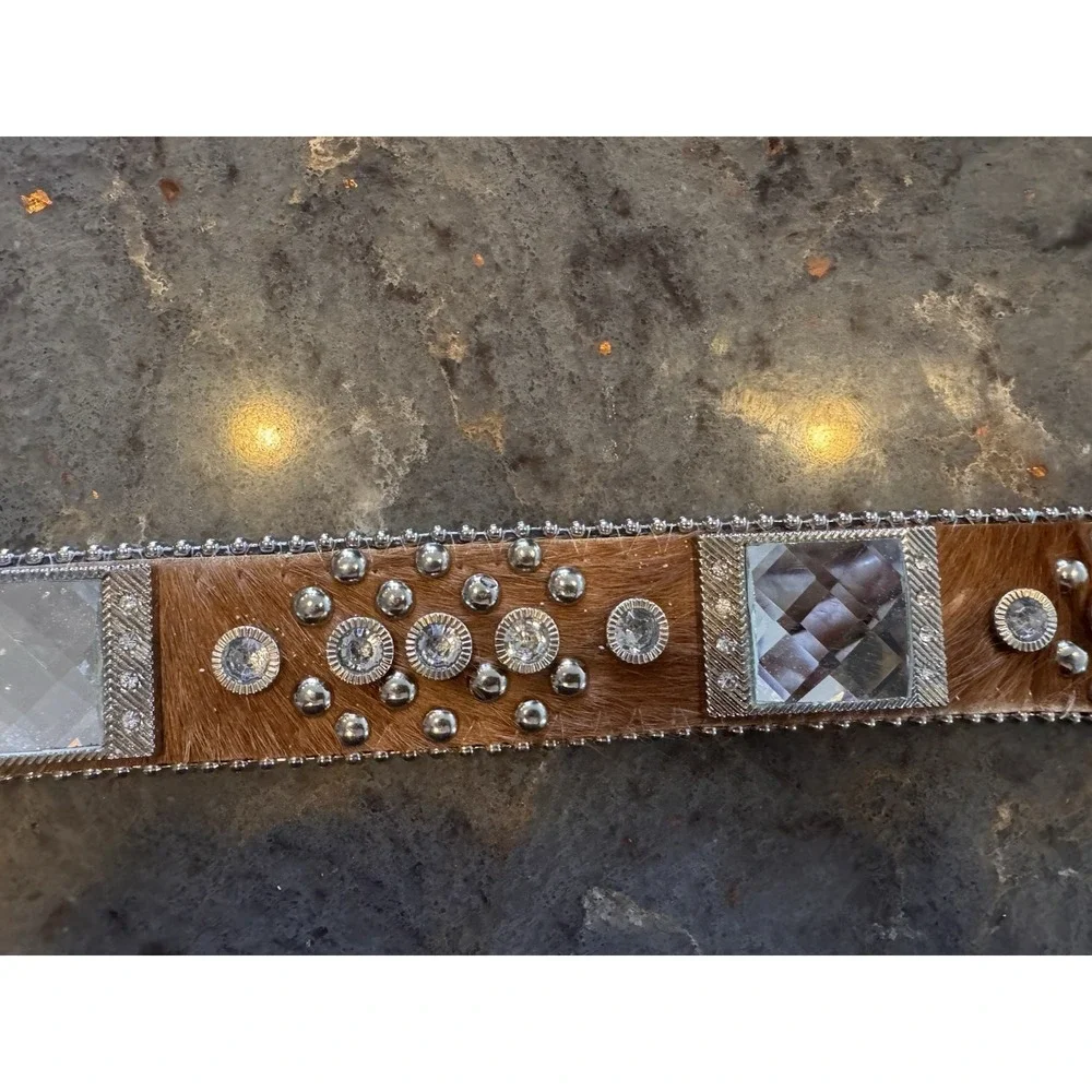 Western Rhinestone Cowhide Belt Hair On Hide Bling Cowgirl Rodeo‎ Montana West